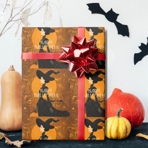 Papel De Regalo Bruja Gótica Calabaza Halloween Elegante Art Nouve