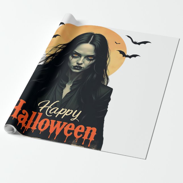 Papel De Regalo Bruja gótica de Halloween (Desenrollado)