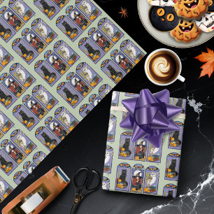 Papel De Regalo Bruja gótica gato negro búho Halloween Art Nouveau