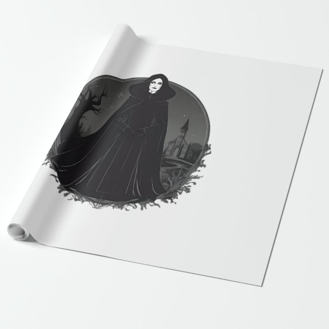 Papel De Regalo Bruja gótica salem a medianoche (Desenrollado)