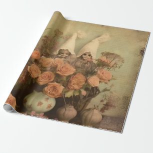 Papel De Regalo Bruja gótica sepia con calabazas y rosas de otoño