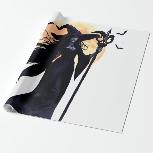 Papel De Regalo Bruja mística bajo una luna llena (Desenrollado)