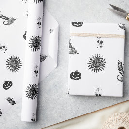 Papel De Regalo Bruja Moderna en Blanco y Negro para Halloween
