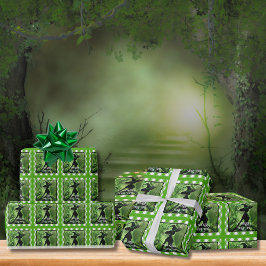 Papel De Regalo Bruja pintada perversamente bien Verde Gingham Pla
