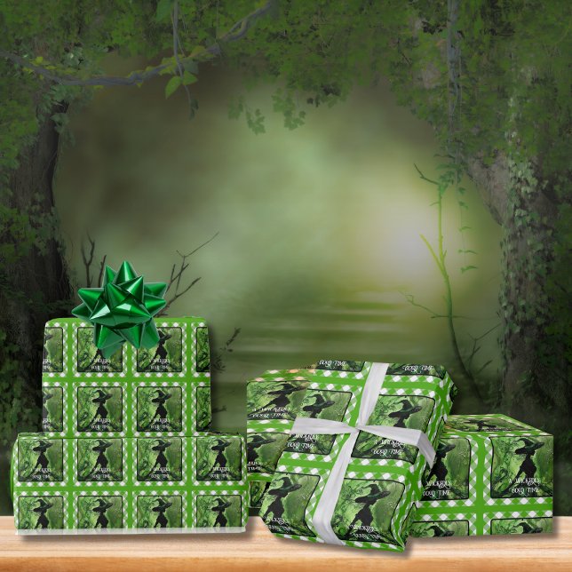 Papel De Regalo Bruja pintada perversamente bien Verde Gingham Pla (Subido por el creador)