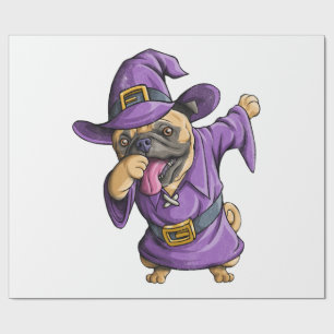 Papel De Regalo Bruja Pug de Dabbing Lindo Pug de Halloween Divert