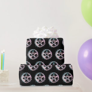 Papel De Regalo Bruja rosa y Verde azulada pentagram Halloween neg