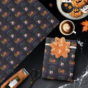 Papel De Regalo Bruja Rubia Juguetona Calabaza Fantasía Púrpura