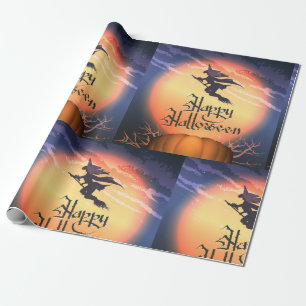 Papel De Regalo Bruja voladora de Halloween