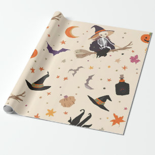 Papel De Regalo Bruja y Escoba de Halloween