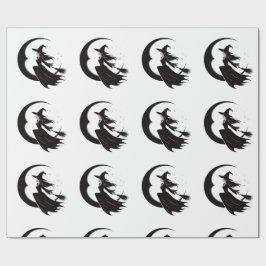 Papel De Regalo Bruja Y Luna De Halloween Whimsical, Halloween