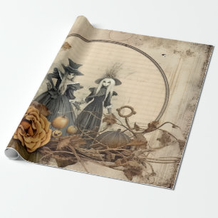 Papel De Regalo Brujas góticas vintage Pergamino de otoño