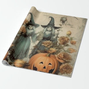 Papel De Regalo Brujas Victorianas Caprichosas Calabaza Rosas