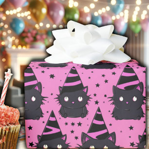 Papel De Regalo Brujería Gótico Pastel Rosa Negro Kitty Cat Cumple