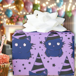 Papel De Regalo Brujería Gótico Sassy Purple Black Kitty Cat Cumpl
