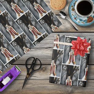 Papel De Regalo Brujo Blanco Místico Cuervo Árbol de Roble Fantasí