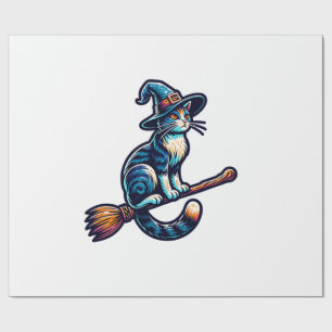 Papel De Regalo Brujo Gato Halloween Bruja Místico Amantes de Gato