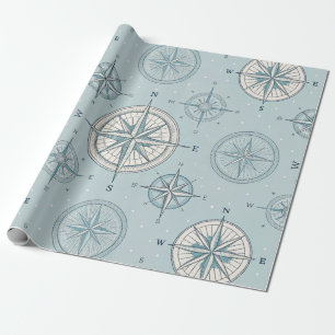 Papel De Regalo Brújula antigua patrón náutico sin fisuras (1)