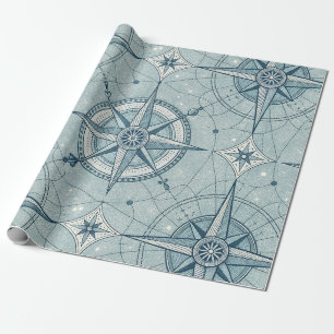 Papel De Regalo Brújula antigua patrón náutico sin fisuras (2)