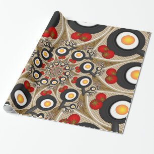 Papel De Regalo Brunch Fractal Art Comida divertida, Tomates, Huev