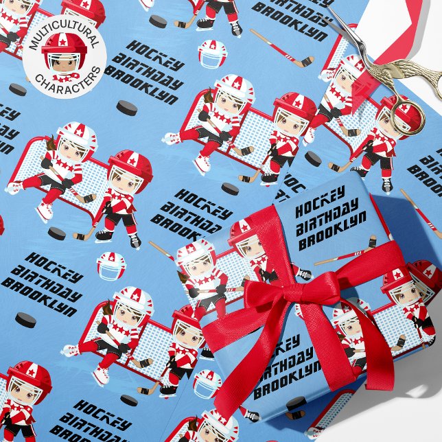 Papel De Regalo Brunette Chica Hockey Cumpleaños personalizado (Subido por el creador)
