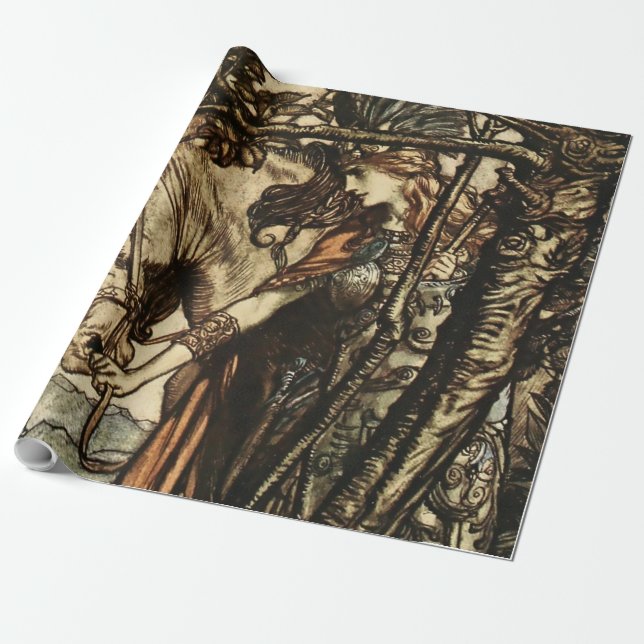 Papel De Regalo “Brunilda llevó a su caballo” de Arthur Rackham (Desenrollado)