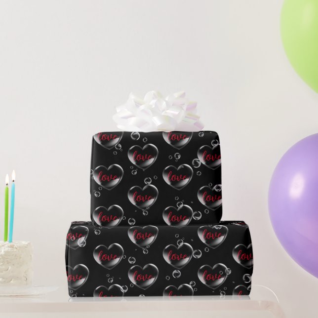 Papel De Regalo Bubble Heart with Love Text (Regalos de fiesta)