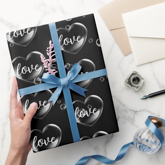 Papel De Regalo Bubble Heart with Love Text (Regalar)
