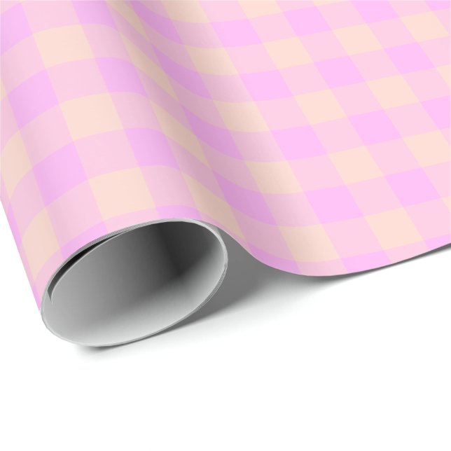 Papel De Regalo Bubblegum & Soft Peach Gingham Wrapping Paper (Esquina del rollo)