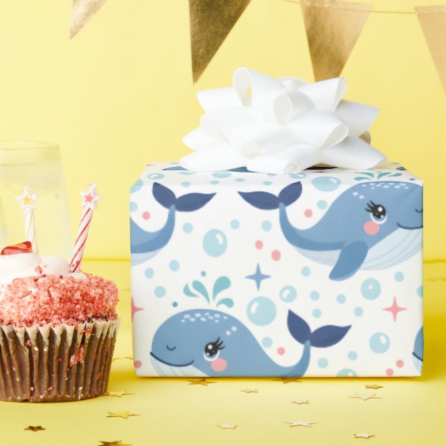 Papel De Regalo Bubbles & Fins Children's Birthday Whale (Fiesta de cumpleaños )