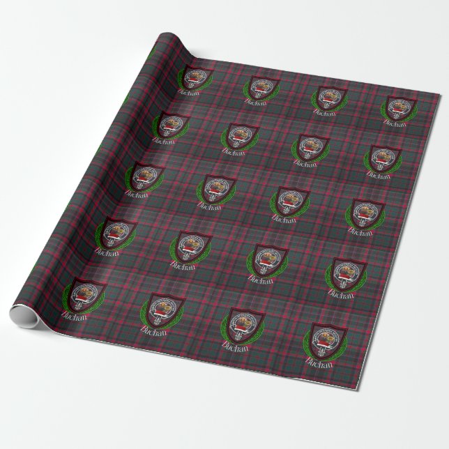 Papel De Regalo Buchan Scottish Clan Tartan & Crest (Desenrollado)