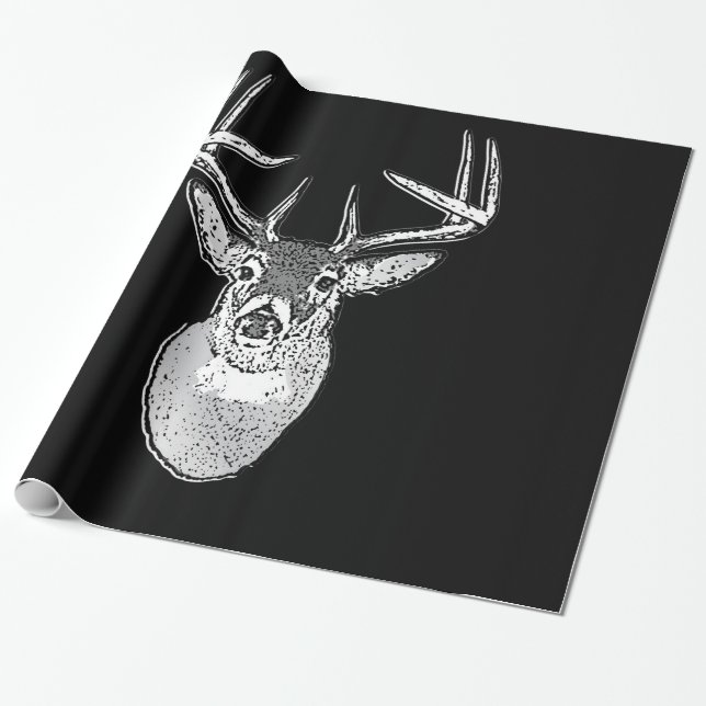 Papel De Regalo Buck on Bold Black White Tail Deer (Desenrollado)