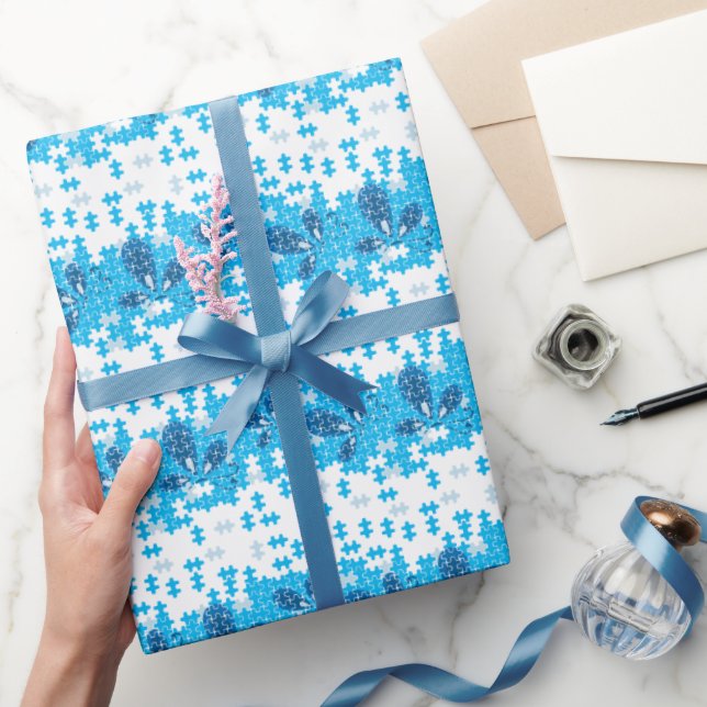 Papel De Regalo Bucle de rompecabezas azul (Regalar)