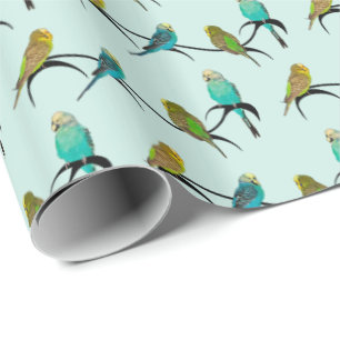 Papel de regalo Budgie Frenzy (Cian claro)
