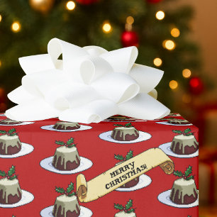 Papel De Regalo Budín de Navidad ¡Feliz Navidad! Patrón de acebo