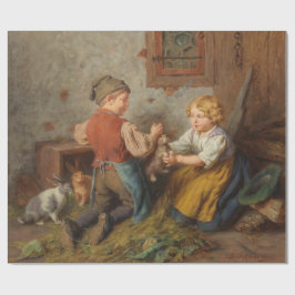 Papel De Regalo Buenos Amigos (Jóvenes Jugando Con Conejo Mascota)