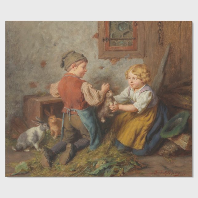 Papel De Regalo Buenos Amigos (Jóvenes Jugando Con Conejo Mascota) (Superficie plana)