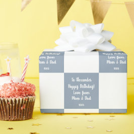 Papel De Regalo Búfalo personalizado Check Blue Happy Birday