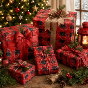Papel De Regalo Búfalo Plaid Feliz Navidad