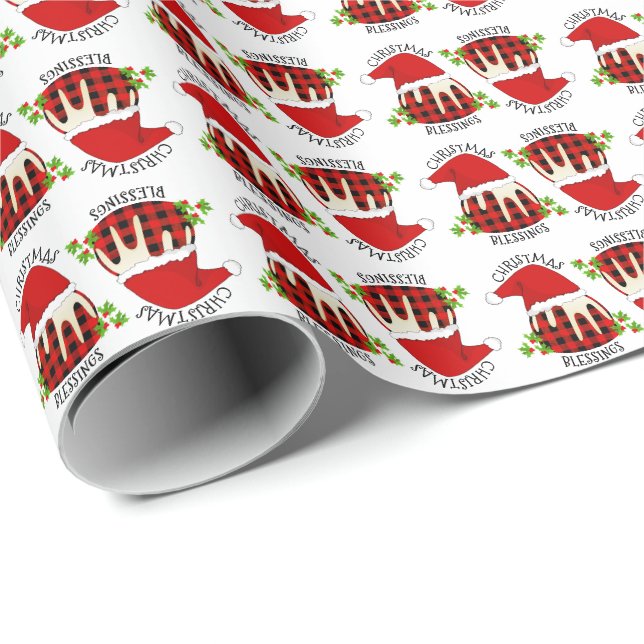 Papel De Regalo Búfalo rojo Navidades Santa Pudding (Esquina del rollo)