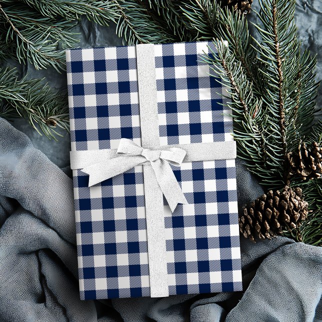 Papel De Regalo Buffalo Check gingham patrón azul marino (Buffalo Check gingham pattern navy blue Wrapping Paper)