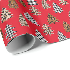 Papel De Regalo Buffalo de árbol de Navidad en rojo