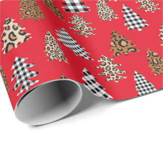 Papel De Regalo Buffalo de árbol de Navidad en rojo
