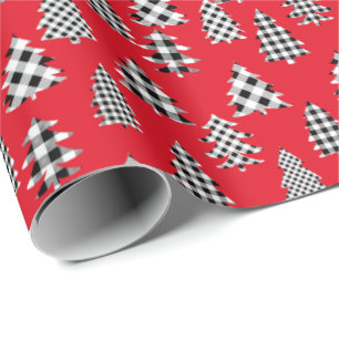 Papel De Regalo Buffalo de árbol de Navidad en rojo