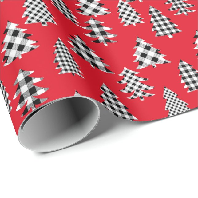 Papel De Regalo Buffalo de árbol de Navidad en rojo (Esquina del rollo)