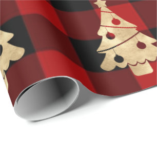 Papel De Regalo Buffalo Plaid Lomberjack Árbol de Navidad Oro