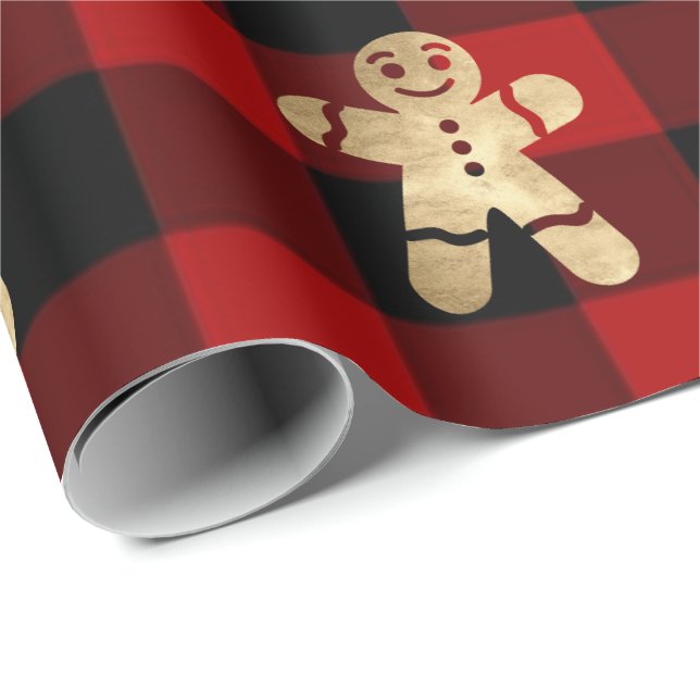 Papel De Regalo Buffalo Plaid Lomberjack Gold Gingerbread Negro (Esquina del rollo)