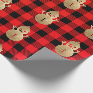 Papel De Regalo Buffalo Plaid Lomberjack Gold Red Snowman