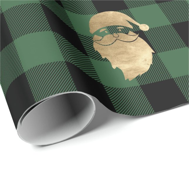 Papel De Regalo Buffalo Plaid Lomberjack Gold Santa Winter Green (Esquina del rollo)