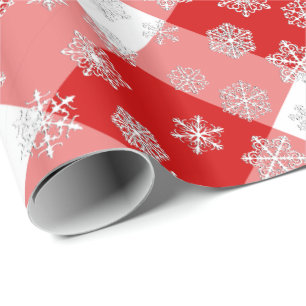 Papel De Regalo Buffalo rojo y blanco con copos de nieve